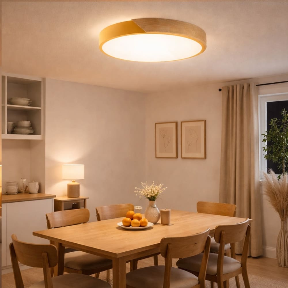 Plafonnier LED rond moderne métal jaune bois naturel 40 cm 30W CCT — vue 3