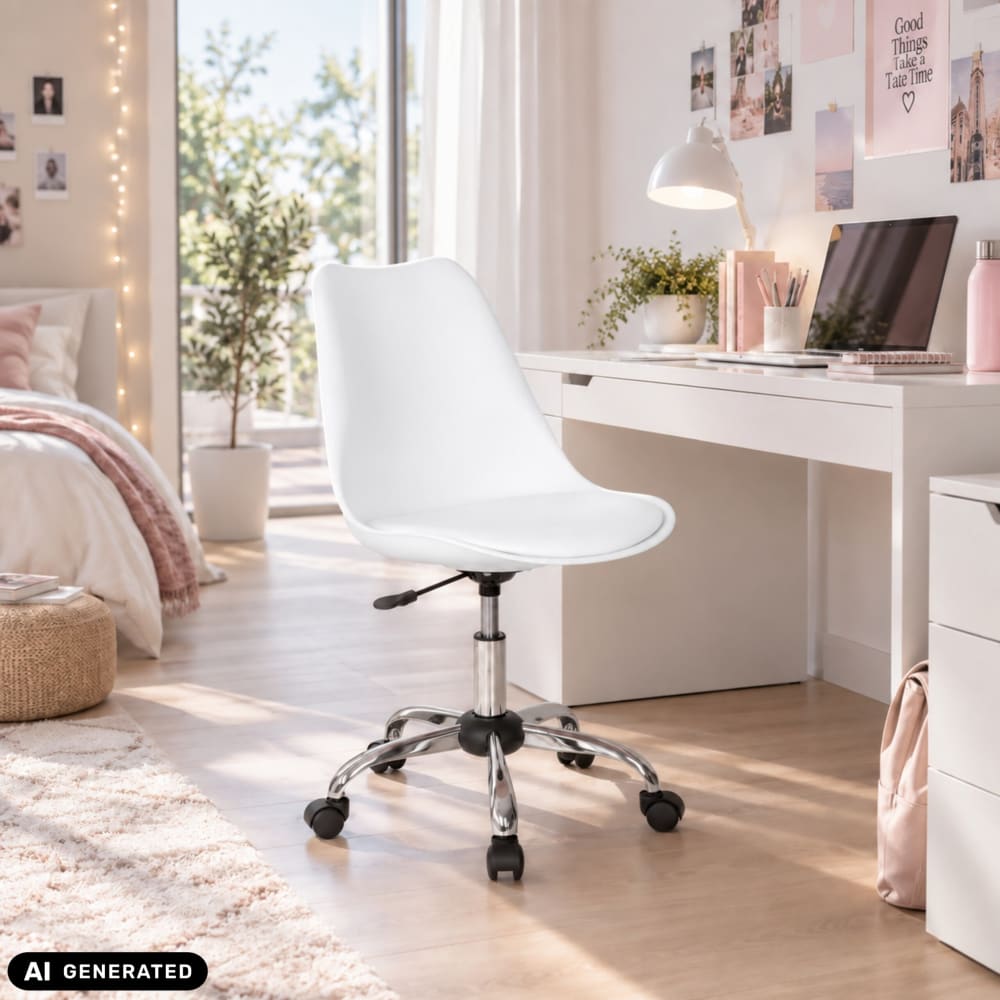 hjh OFFICE Home Office Bürostuhl aus Kunstleder, Weiß Weiß Stoff