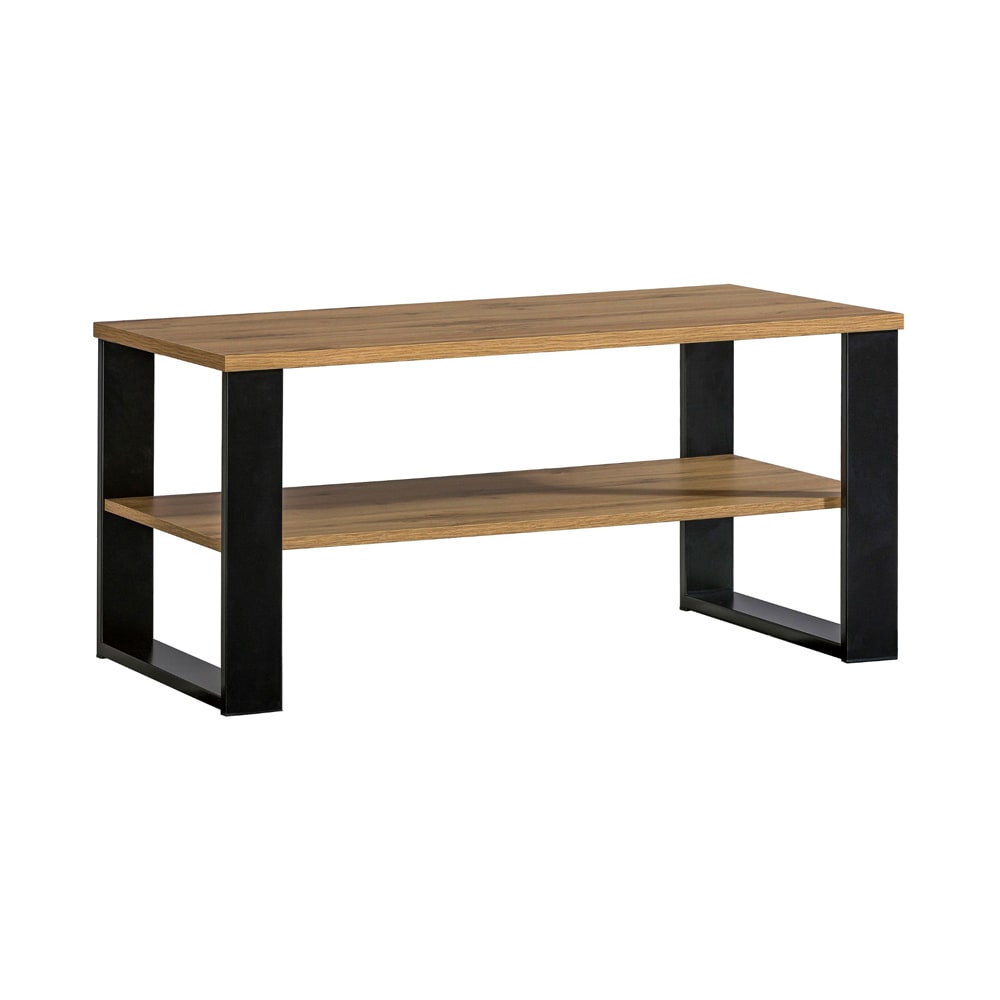 Minio Möbel Couchtisch Lamia Mit Ablagefach 100x56x48cm, Eiche Wotan / schwarz style modern Braun Spanplatte