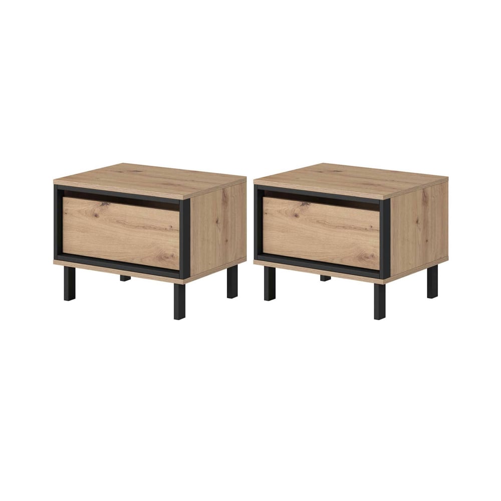 Feldmann-Wohnen Nachtkonsolen Nest mit Schubladen 51x40x40,5cm, eiche artisan style modern Braun Spanplatte