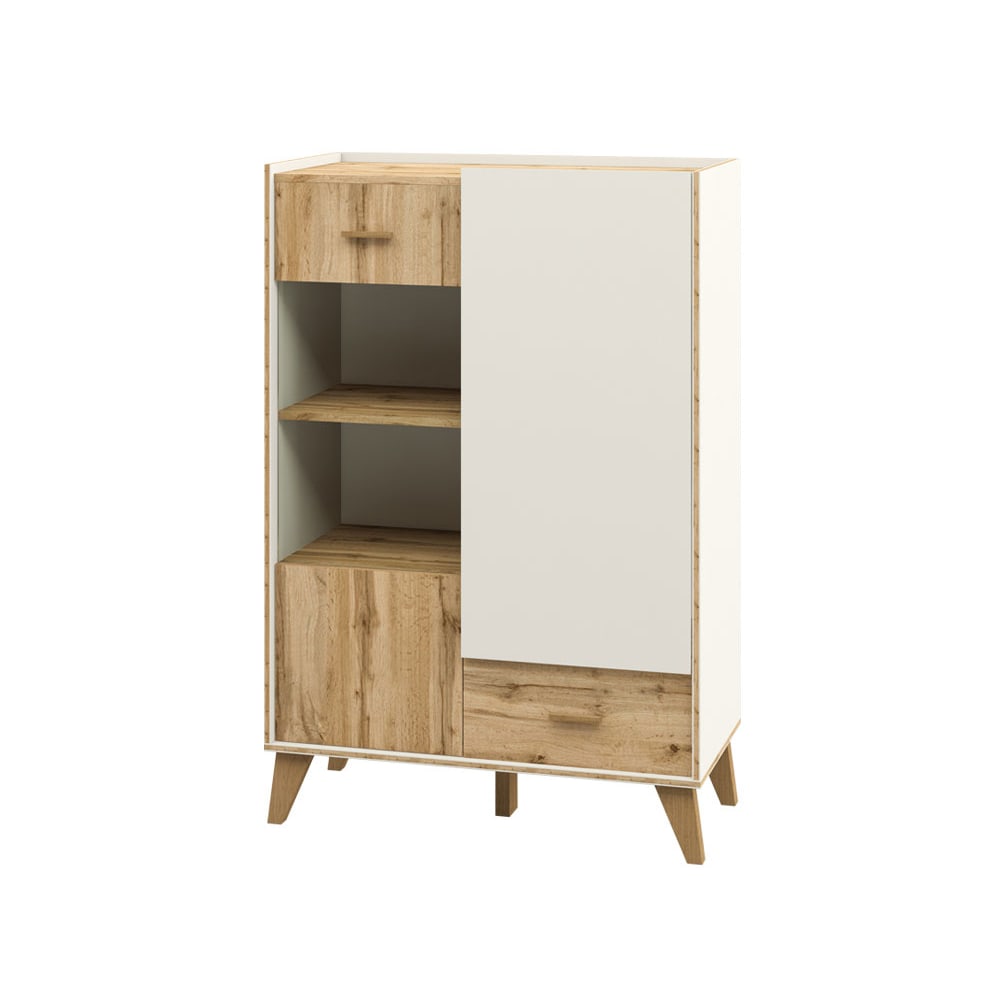 Feldmann-Wohnen Highboard Skandi mit Türen, Schublade 81x40x132cm weiß / Eiche Wotan style modern - Holz