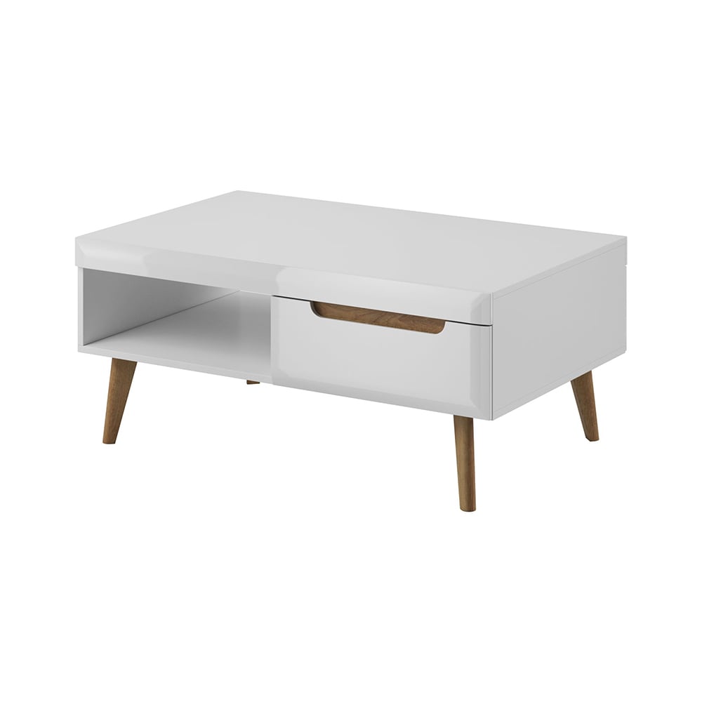 Feldmann-Wohnen Couchtisch Nordi mit Schubladen 107x67x46cm weiß / Riviera Eiche style modern - Spanplatte