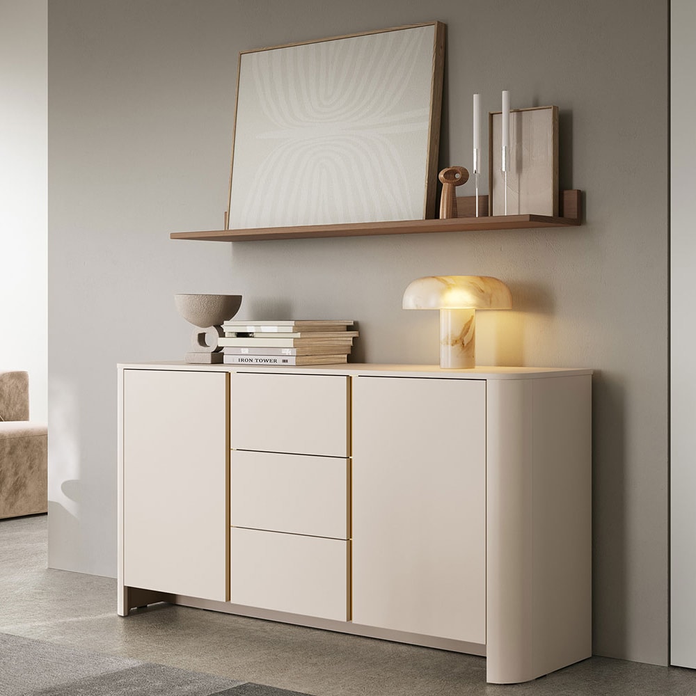 Sideboard Bari mit Türen und Schubladen, Kaschmir 168x39x84cm -