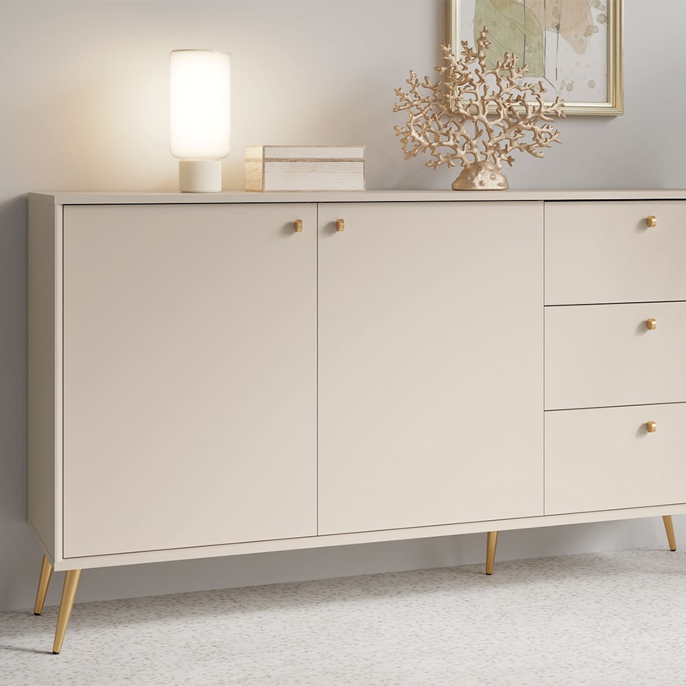 Sideboard Rose mit Türen und Schubladen 156x40,5x89cm, sandbeige