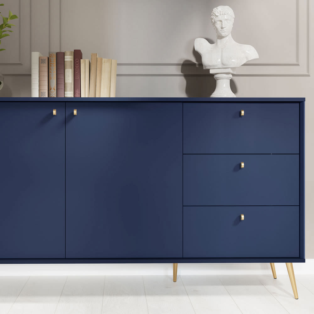 Sideboard Rose mit Türen und Schubladen 156x40,5x89cm, marineblau