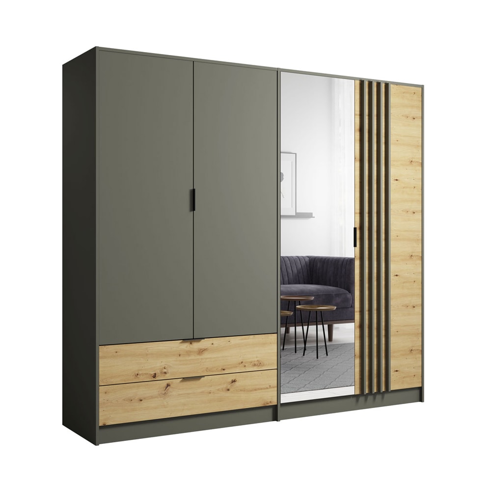 Feldmann-Wohnen Kleiderschrank Rodgau mit Türen und Schubladen 220x55x202,5cm, graphit style modern Grau Spanplatte