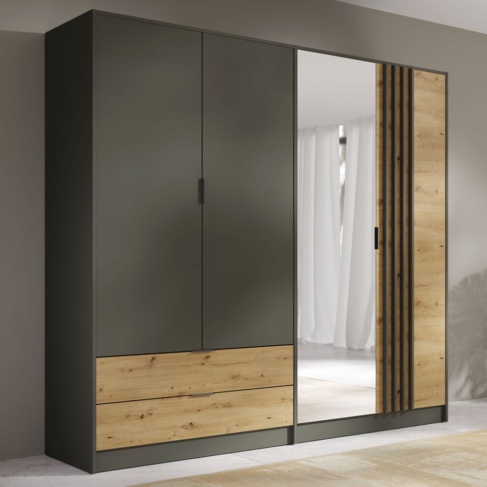 Kleiderschrank Rodgau mit Türen und Schubladen 220x55x202,5cm,