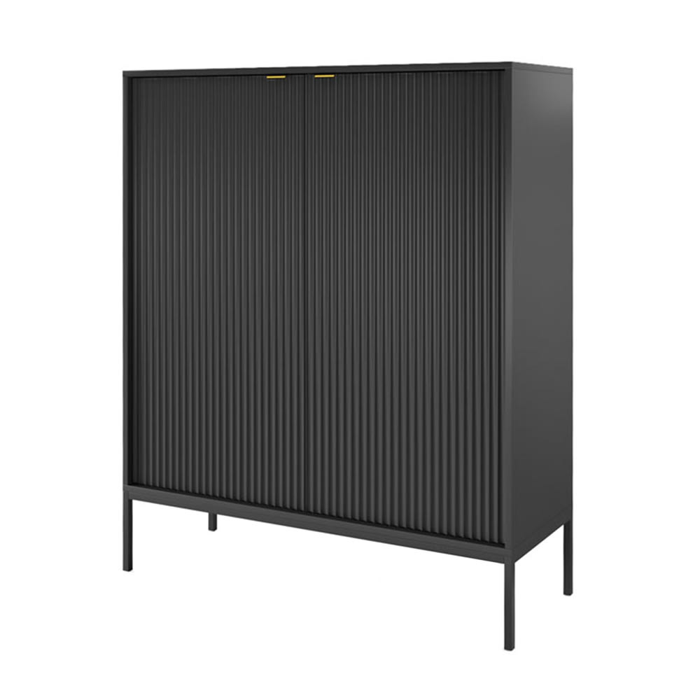 Feldmann-Wohnen Highboard Nova mit Türen aus Holz 104x39x125cm, schwarz style modern - Spanplatte