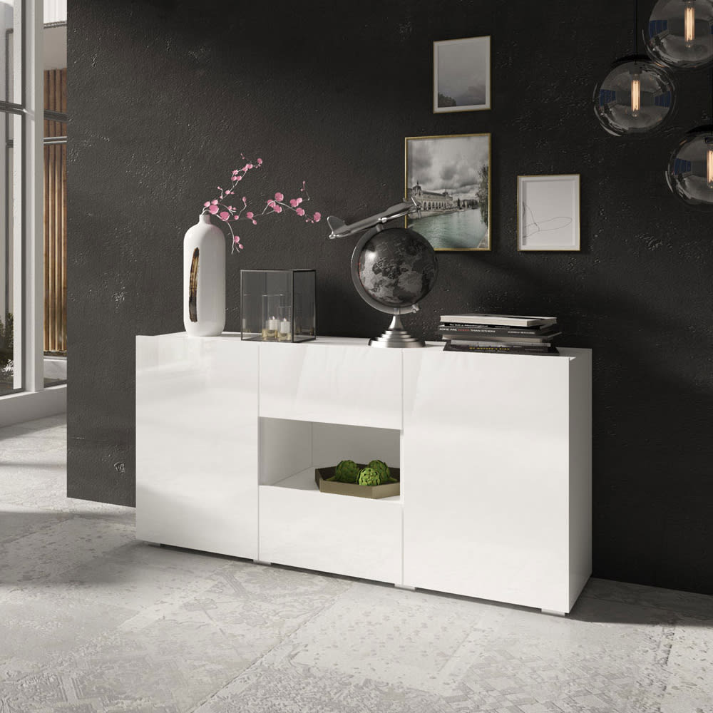 Kommode mit Türen und Schublade aus Holz, 136,5x37,5x69cm, weiß -