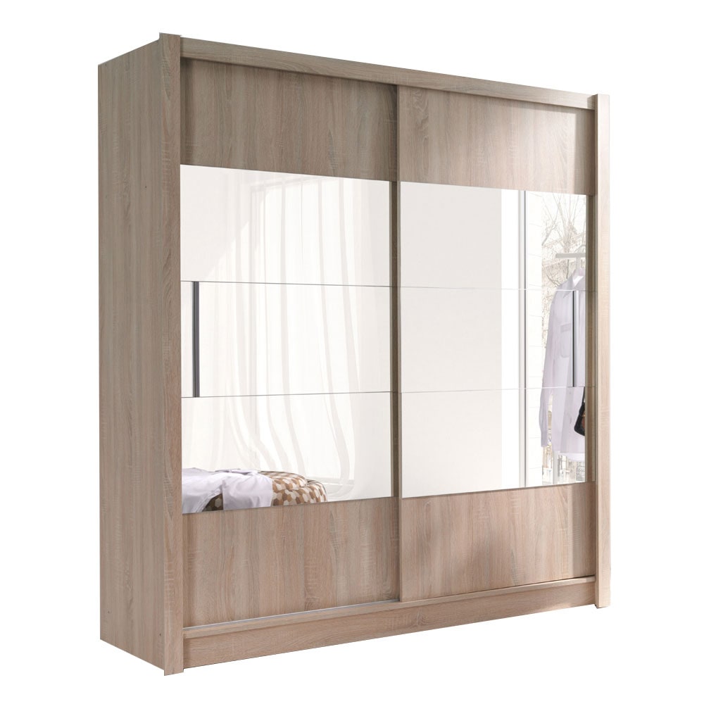 Feldmann-Wohnen Schwebetürenschrank mit Türen aus Holz 184x61,5x200cm, Eiche Sonoma style modern Braun Spanplatte