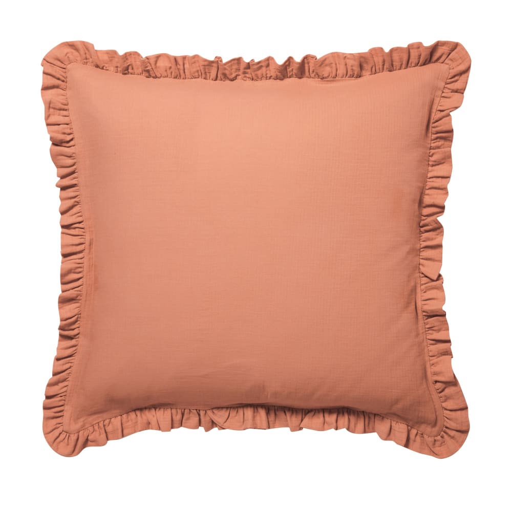 Taie volant en coton rose des sables 50x70cm