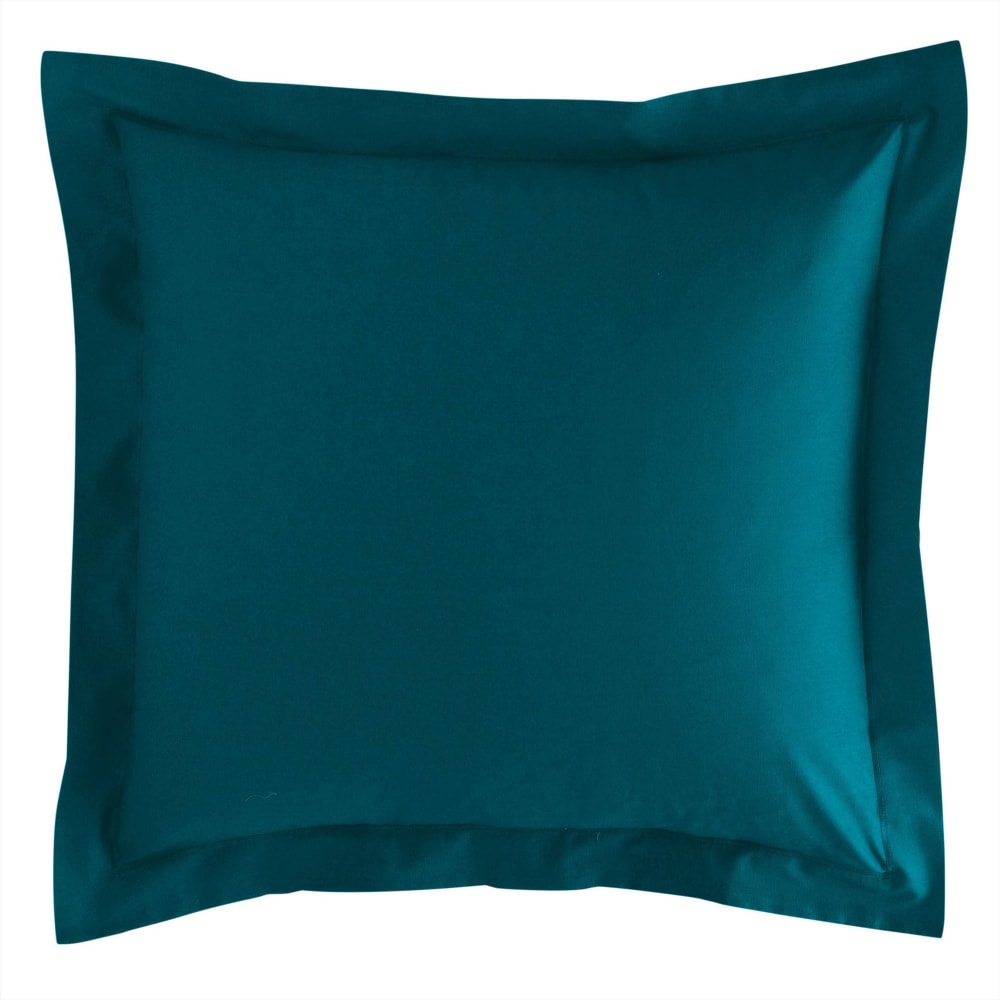 Taie volant en coton bleu petrole 63x63cm