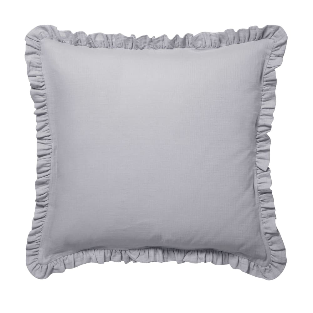 Taie volant en coton gris nuage 65x65cm
