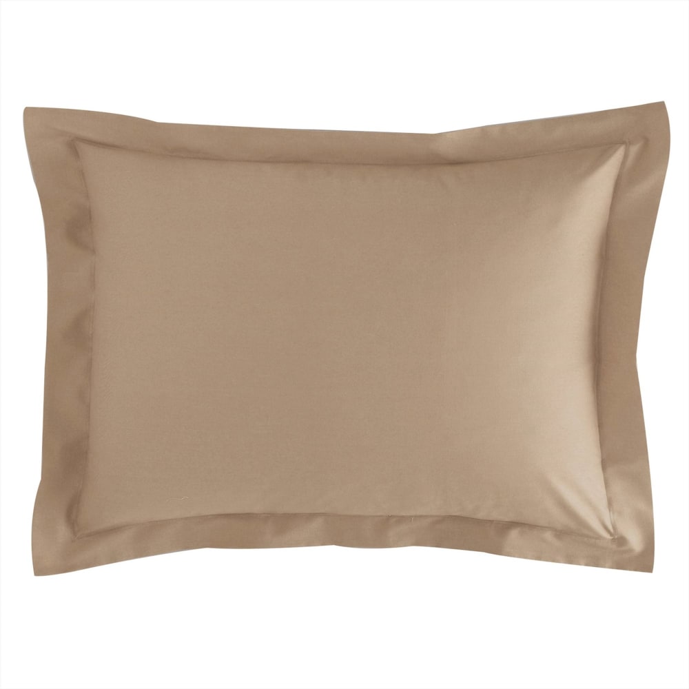 Taie volant en coton beige 50x70cm