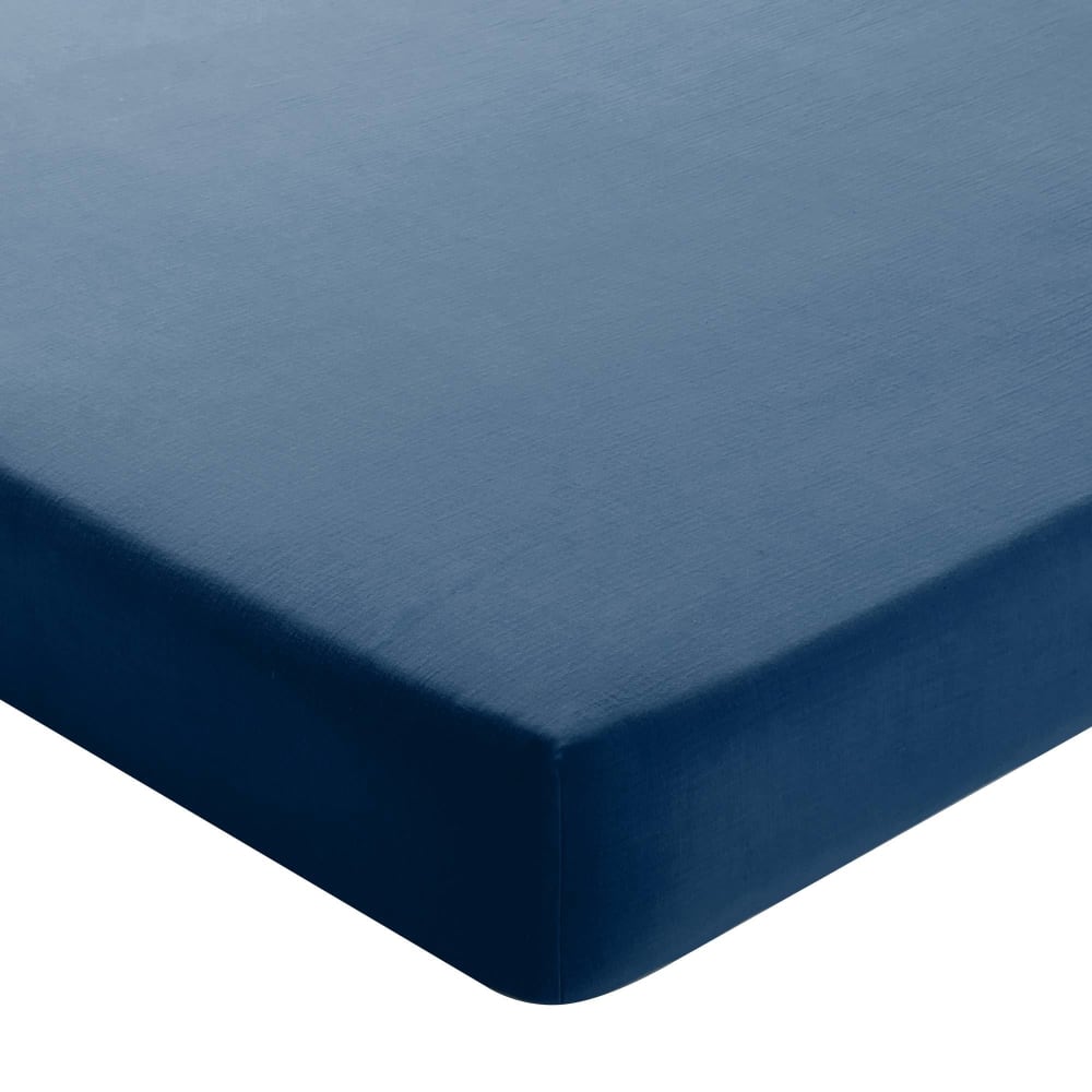 Drap-housse grand bonnet en coton bleu denim 160x200x32 cm