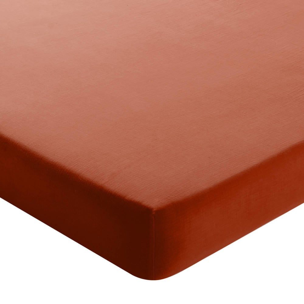 Drap-housse grand bonnet en coton orange terracotta 180x200x32 cm
