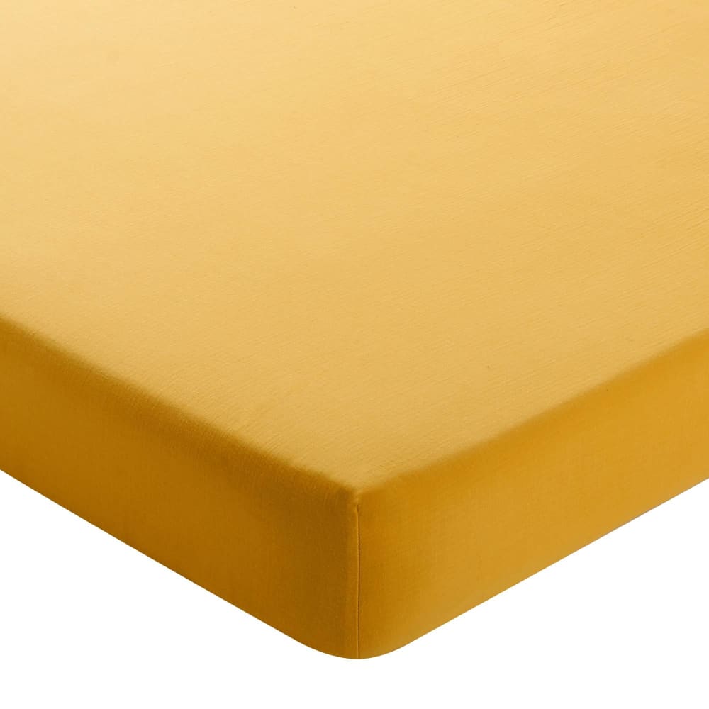 Drap-housse grand bonnet en coton jaune maïs 180x200x32 cm