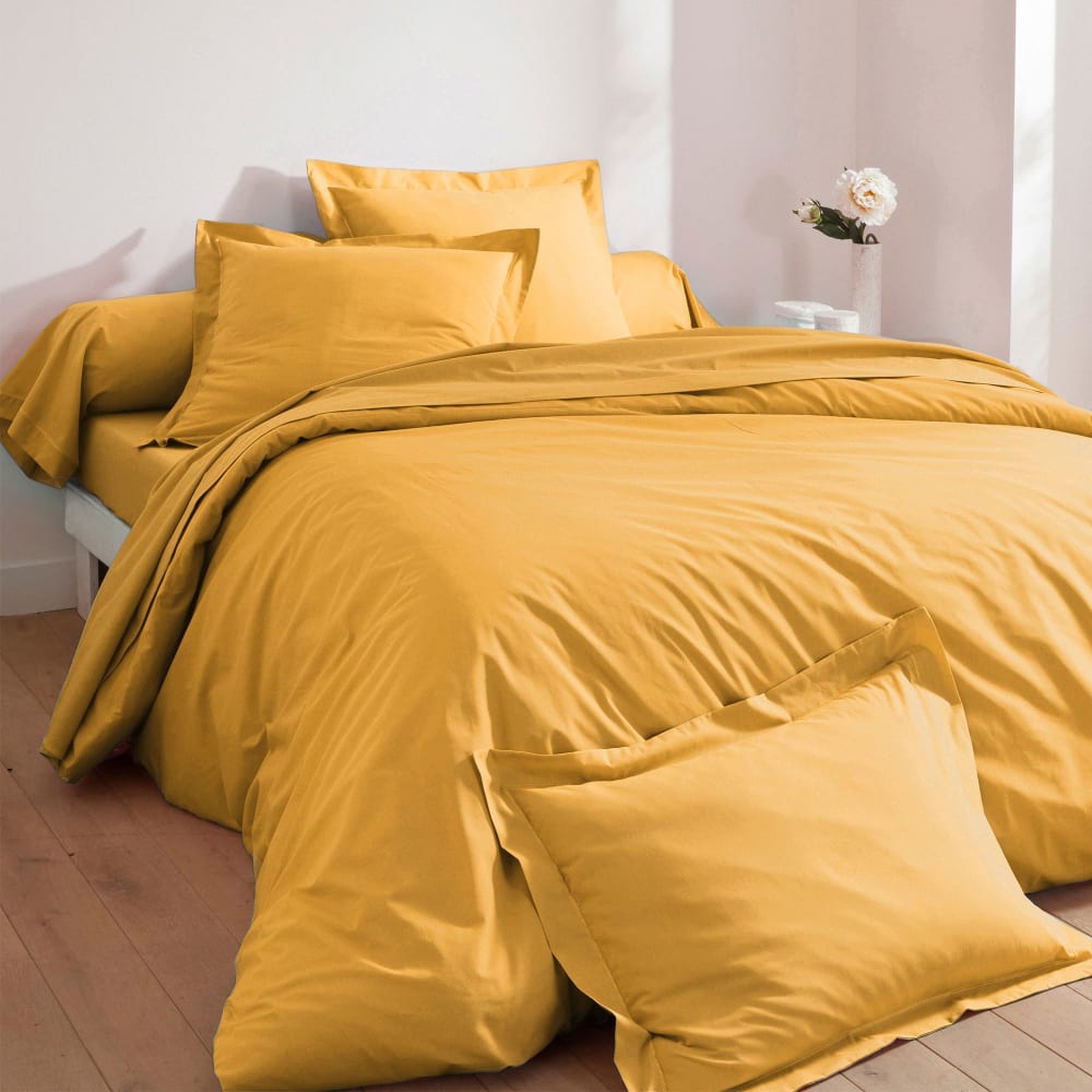 Drap-housse en coton jaune maïs 180x200x28cm — vue 3