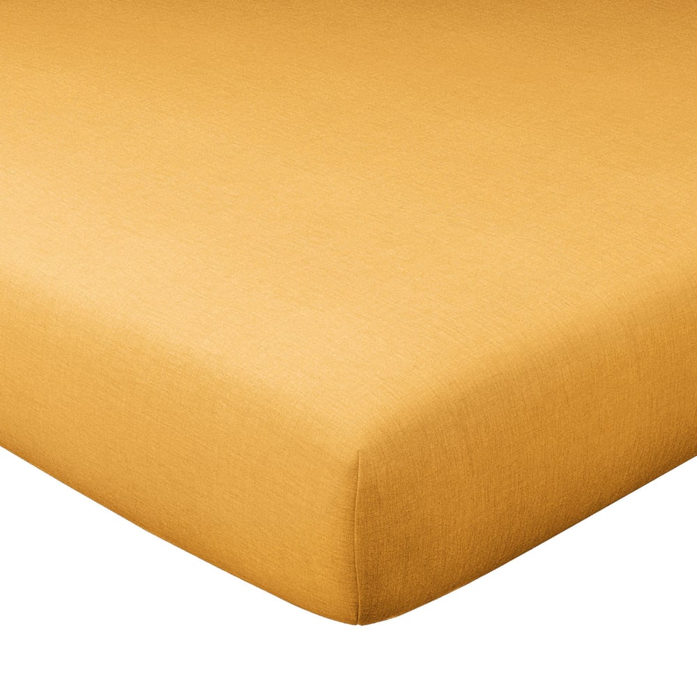 Drap-housse en coton jaune maïs 80x200x28cm