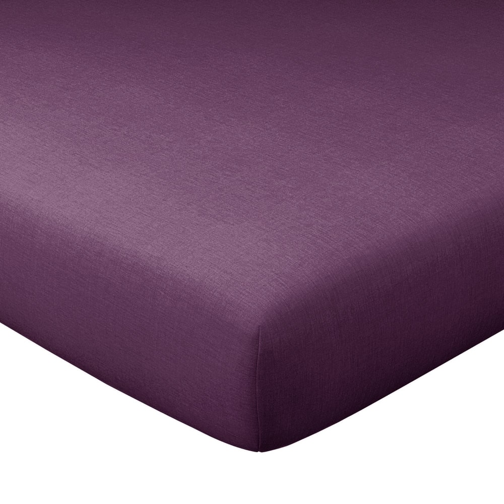 Drap-housse en coton violet violine 180x200x28cm