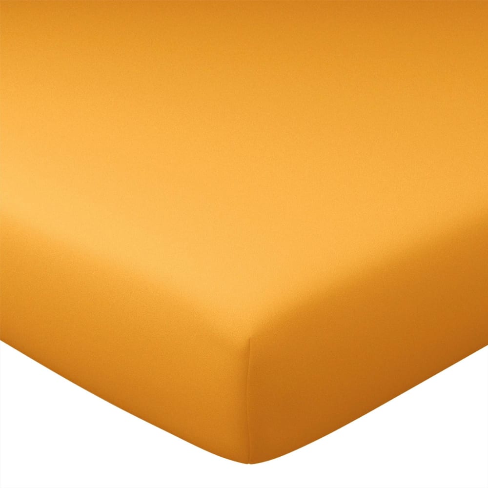 Drap-housse en coton jaune curcuma 90x200x28cm