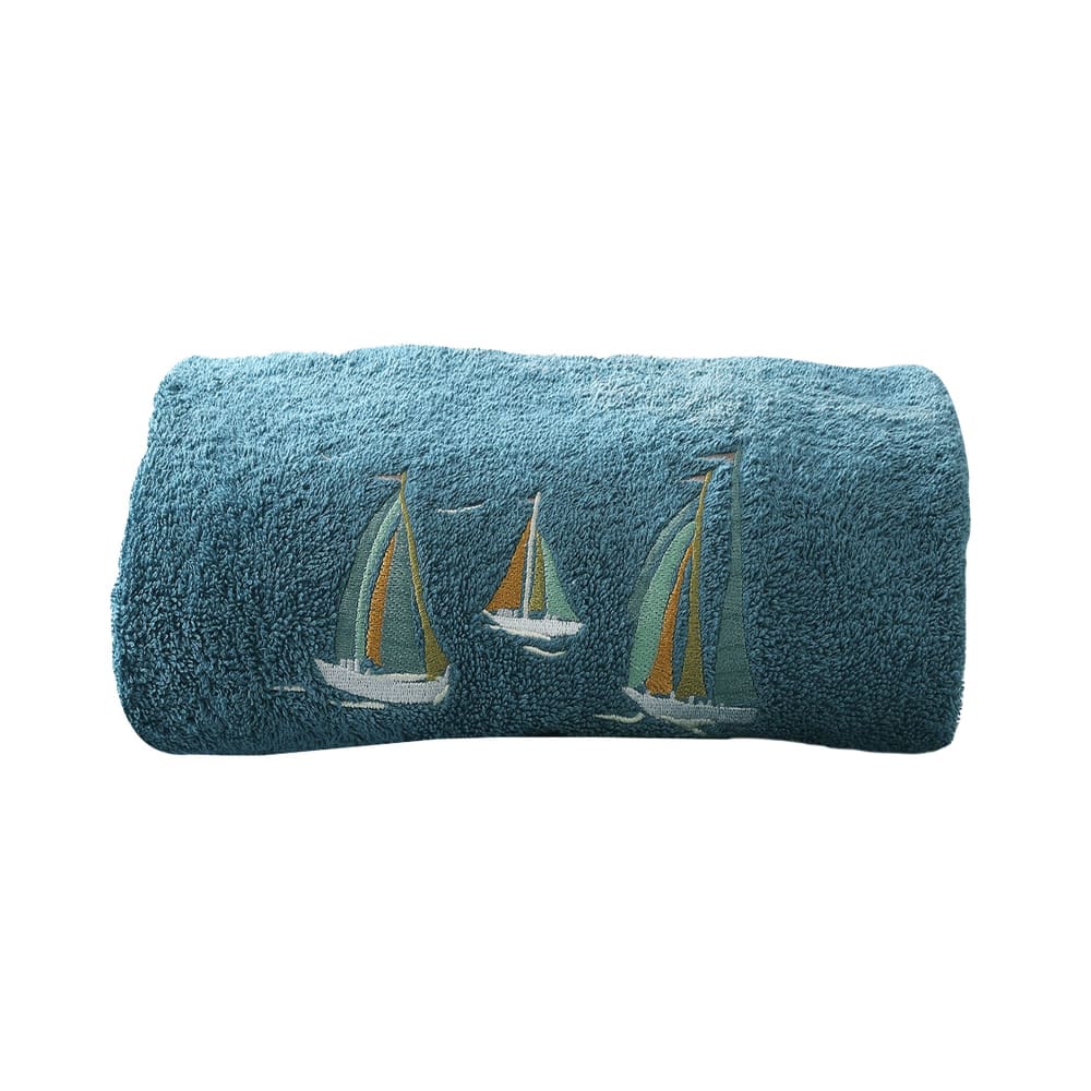 Serviette de toilette en coton bleu paon 50x90cm