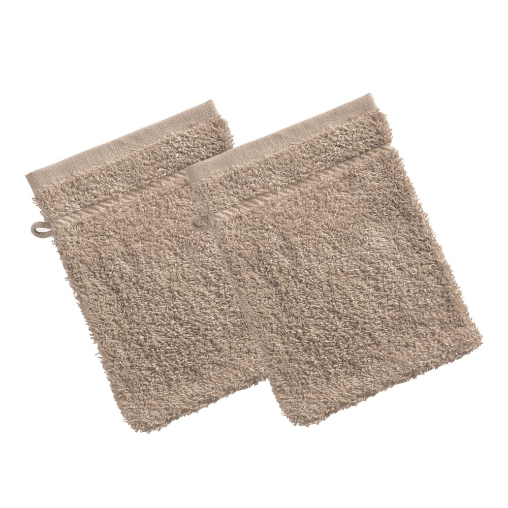 Lot de 2 gants de toilette en coton beige ficelle 15x20