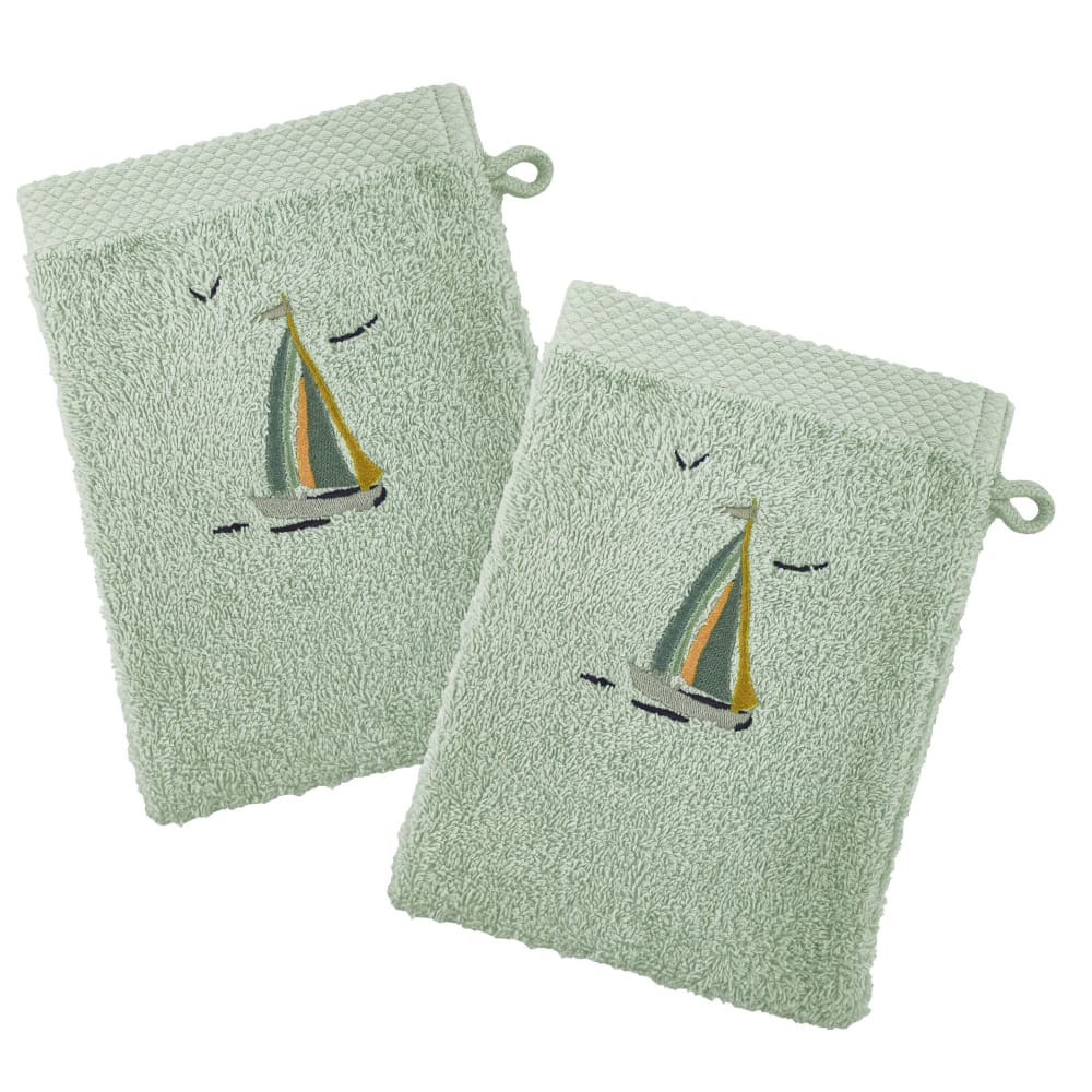 Lot de 2 gant de toilette en coton vert d'eau 15x21cm