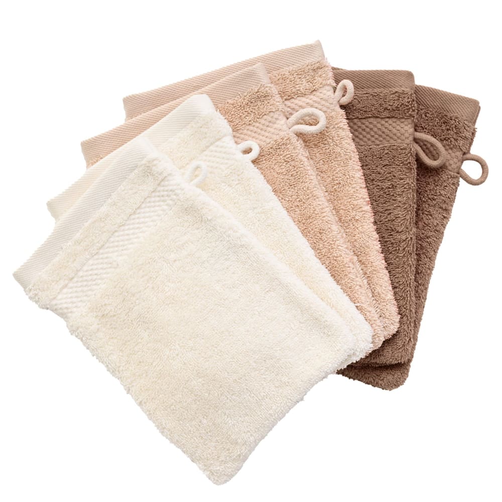 Lot de 6 gant de toilette en coton 500 g/m² beige 15x21cm