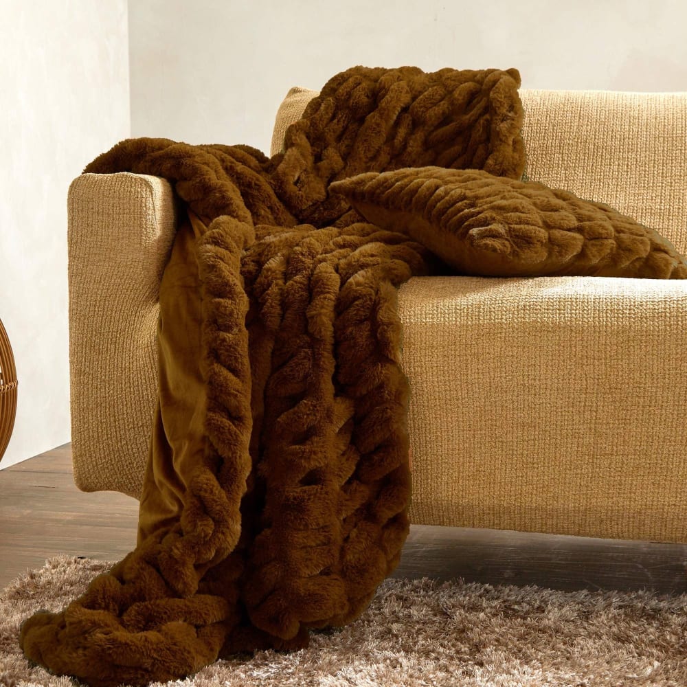 Plaid en polyester marron noisette 130x170 cm