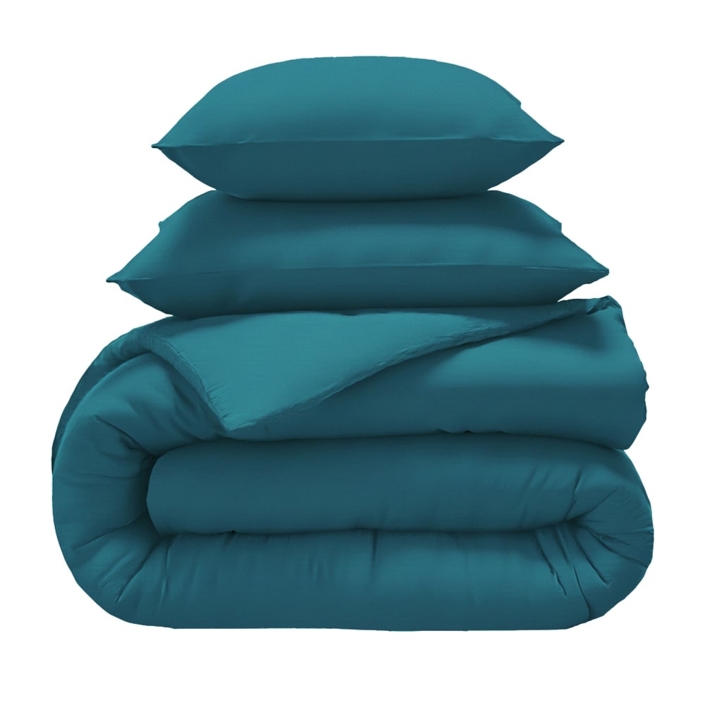 Housse de couette en coton bleu petrole 140x200cm — vue 4