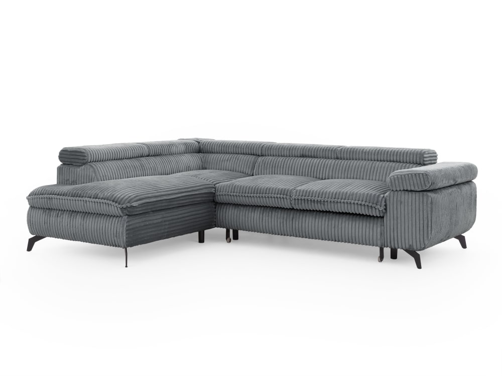 Canapé d’angle convertible, tissu corduroy avec appuie-têtes réglables