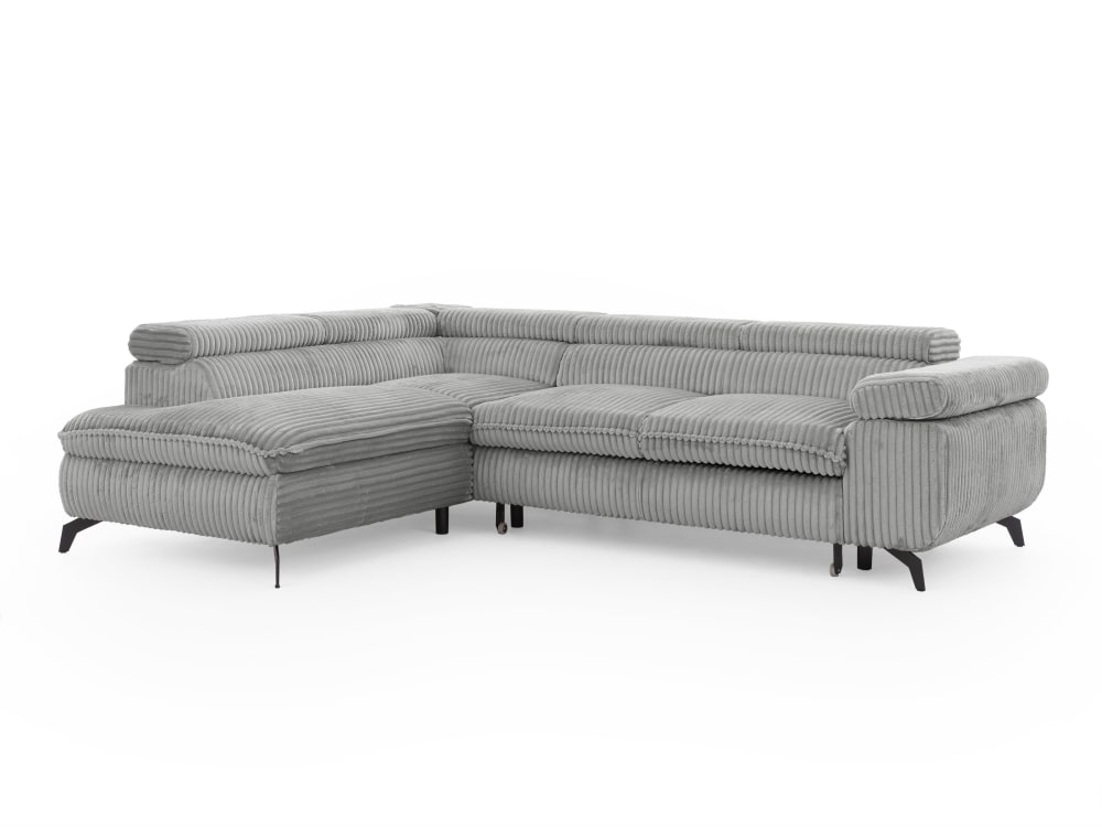 Canapé d’angle convertible, tissu corduroy avec appuie-têtes réglables
