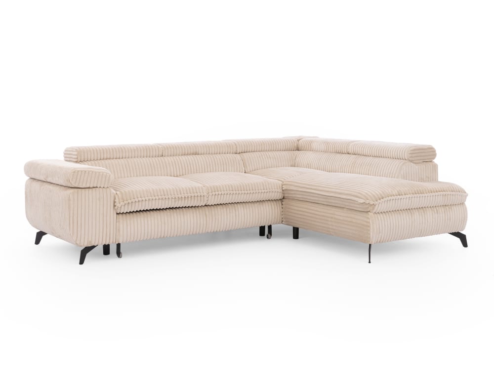 Canapé d’angle convertible, tissu corduroy avec appuie-têtes réglables