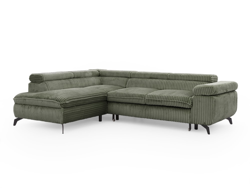 Canapé d’angle convertible, tissu corduroy avec appuie-têtes réglables