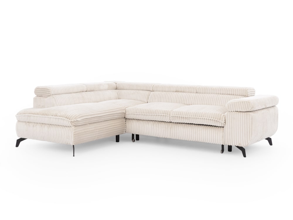 Canapé d’angle convertible, tissu corduroy avec appuie-têtes réglables