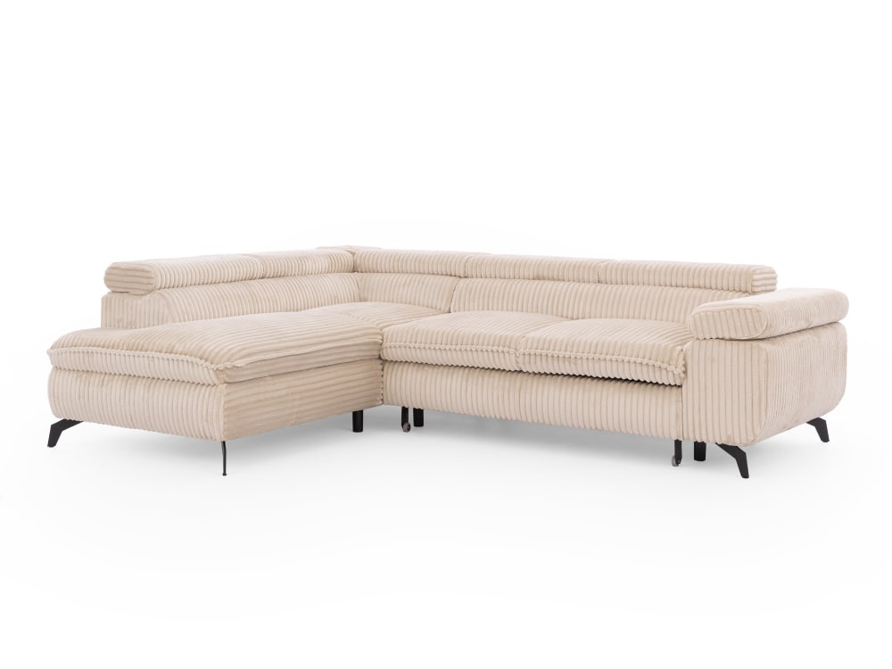 Canapé d’angle convertible, tissu corduroy avec appuie-têtes réglables