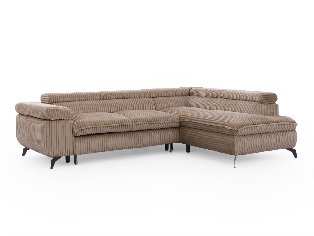 Canapé d’angle convertible, tissu corduroy avec appuie-têtes réglables