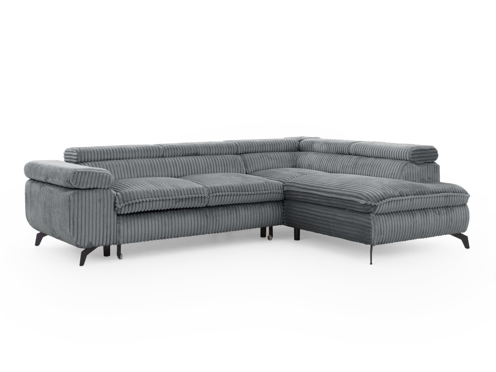 Canapé d’angle convertible, tissu corduroy avec appuie-têtes réglables