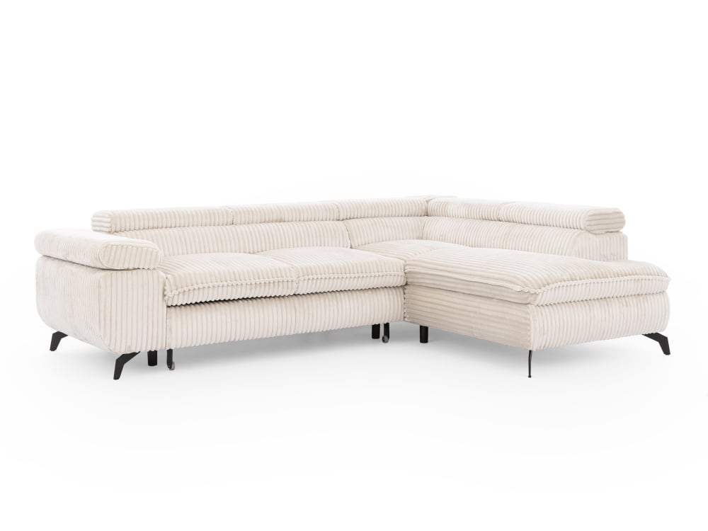 Canapé d’angle convertible, tissu corduroy avec appuie-têtes réglables