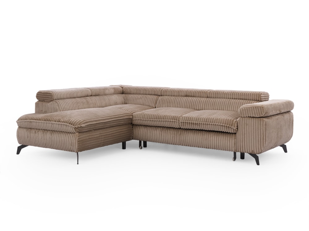 Canapé d’angle convertible, tissu corduroy avec appuie-têtes réglables