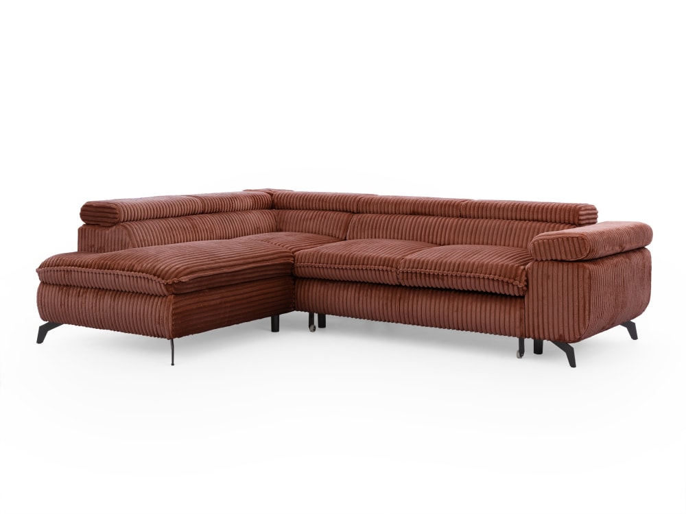 Canapé d’angle convertible, tissu corduroy avec appuie-têtes réglables