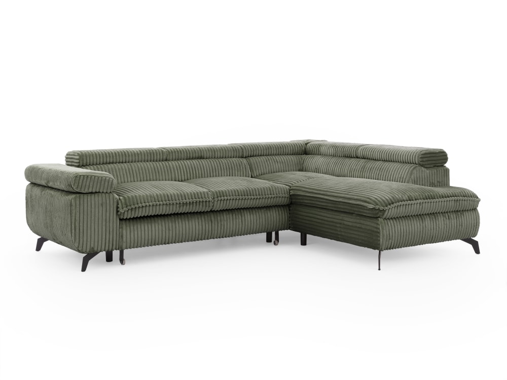 Canapé d’angle convertible, tissu corduroy avec appuie-têtes réglables