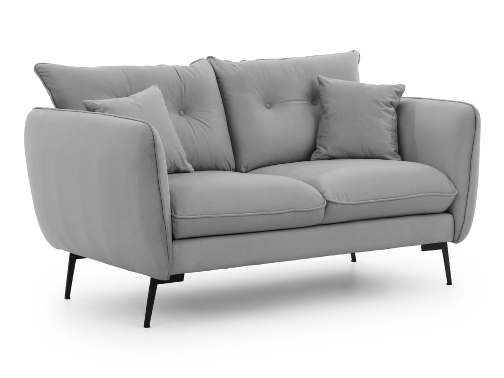 Canapé 2 places en tissu velours gris clair avec pieds en métal noir