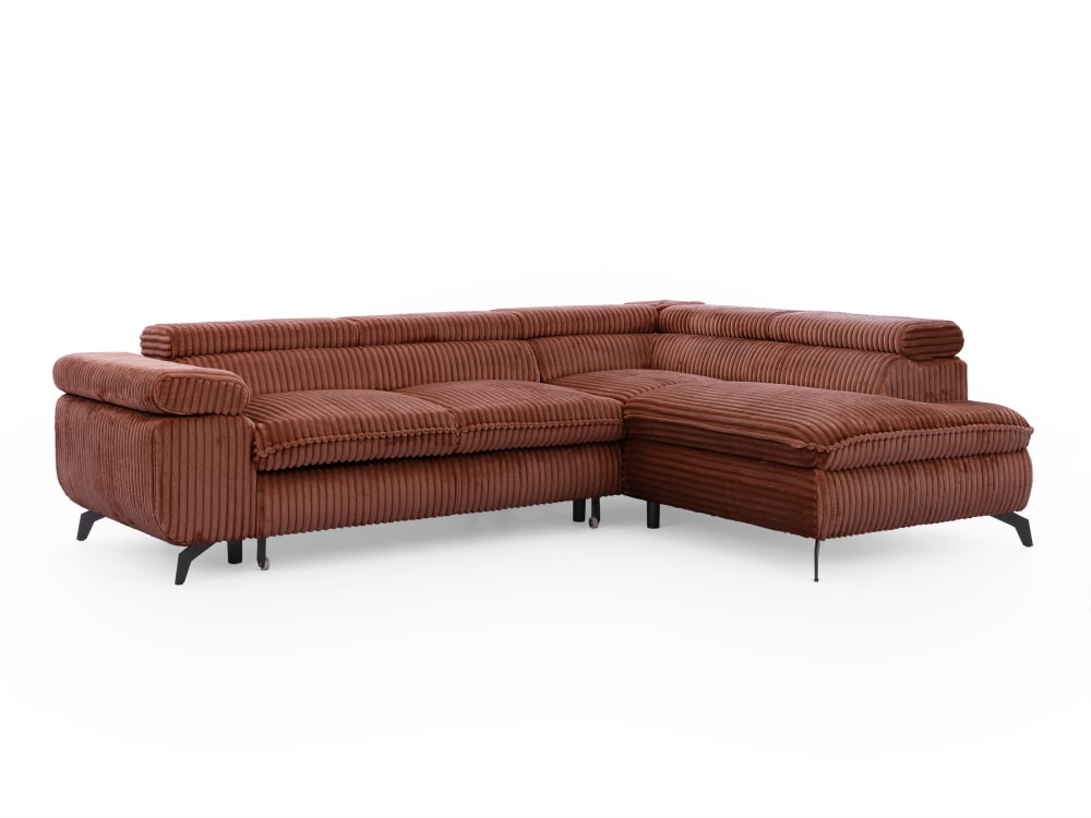 Canapé d’angle convertible, tissu corduroy avec appuie-têtes réglables