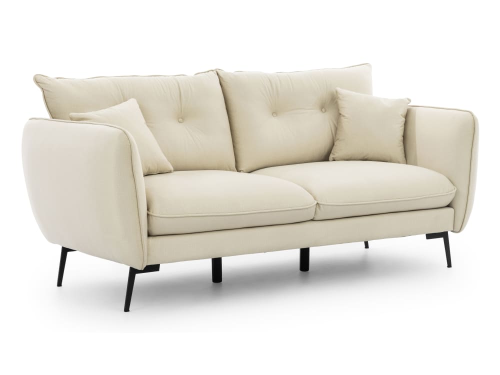 Canapé 2 places en tissu velours beige avec pieds en métal noir