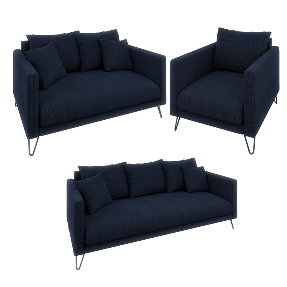 Ensemble de canapé 3+2+1 en tissu chenille bleu marine