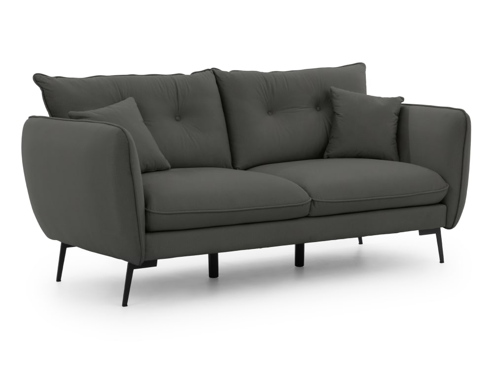 Canapé 3 places en tissu velours graphite avec pieds en métal noir