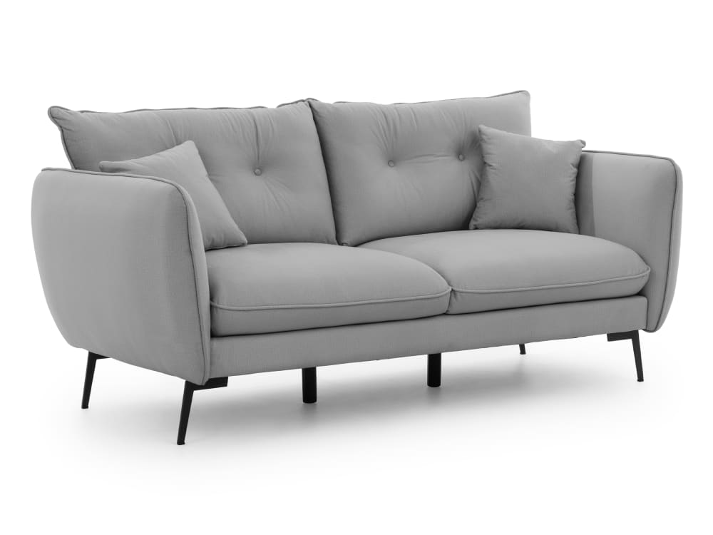 Canapé 3 places en tissu velours gris clair avec pieds en métal noir