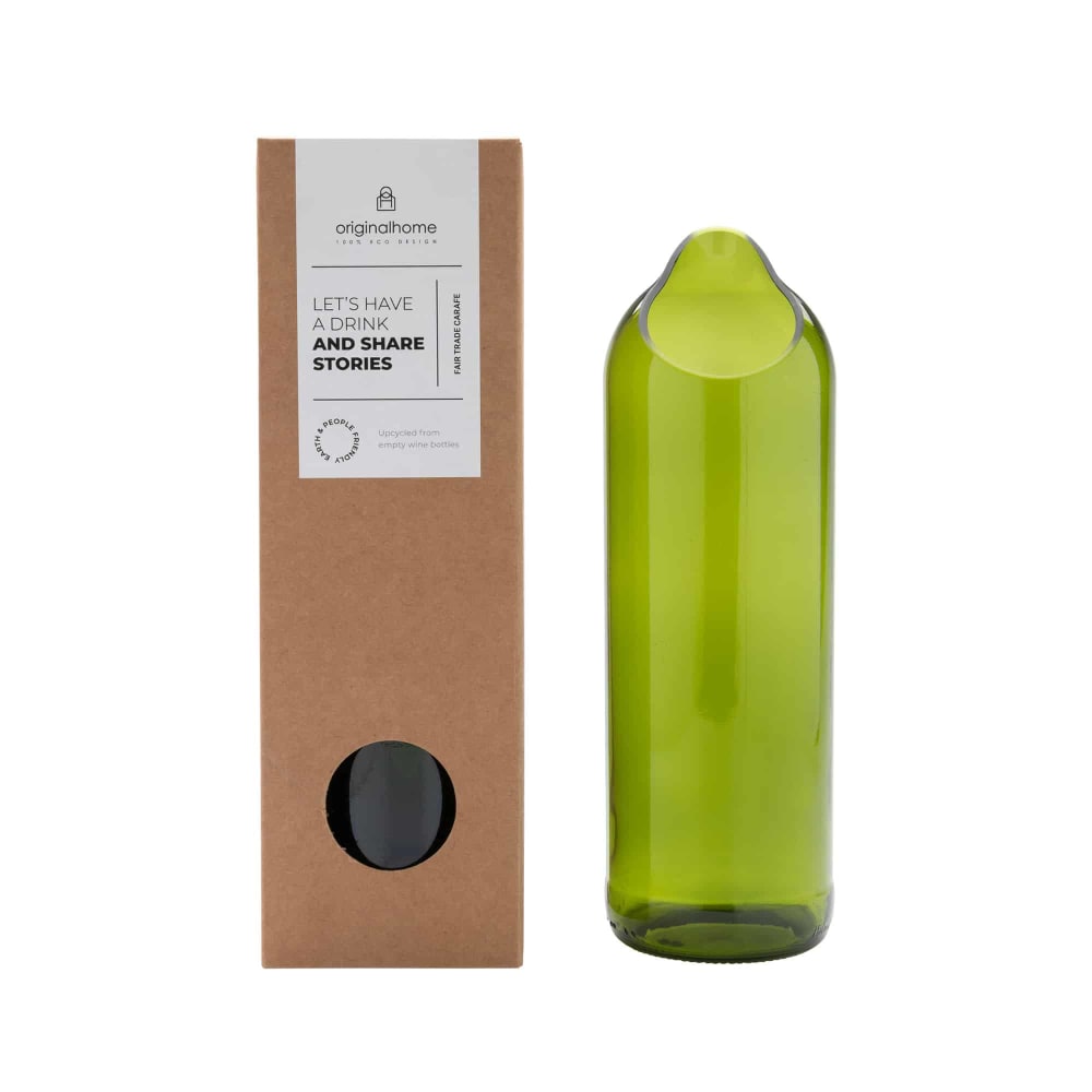 Carafe en bouteille de vin upcyclée verte, 7 × 18 cm